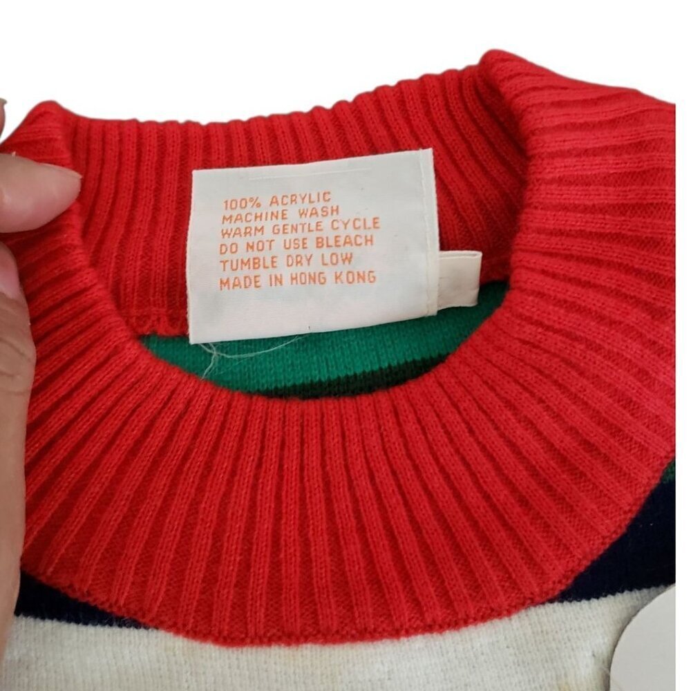 Hot Dog Dionysian Vtg 70's Rainbow Striped Mock neck Sweater Xlarge - Picture 9 of 14